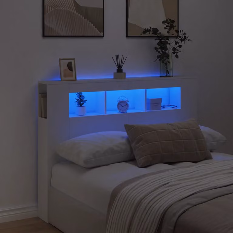 Testiera per letto con LED e porta USB vidaXL, Bianca, L/P/H: 140 x 18,5 x 103,5 cm