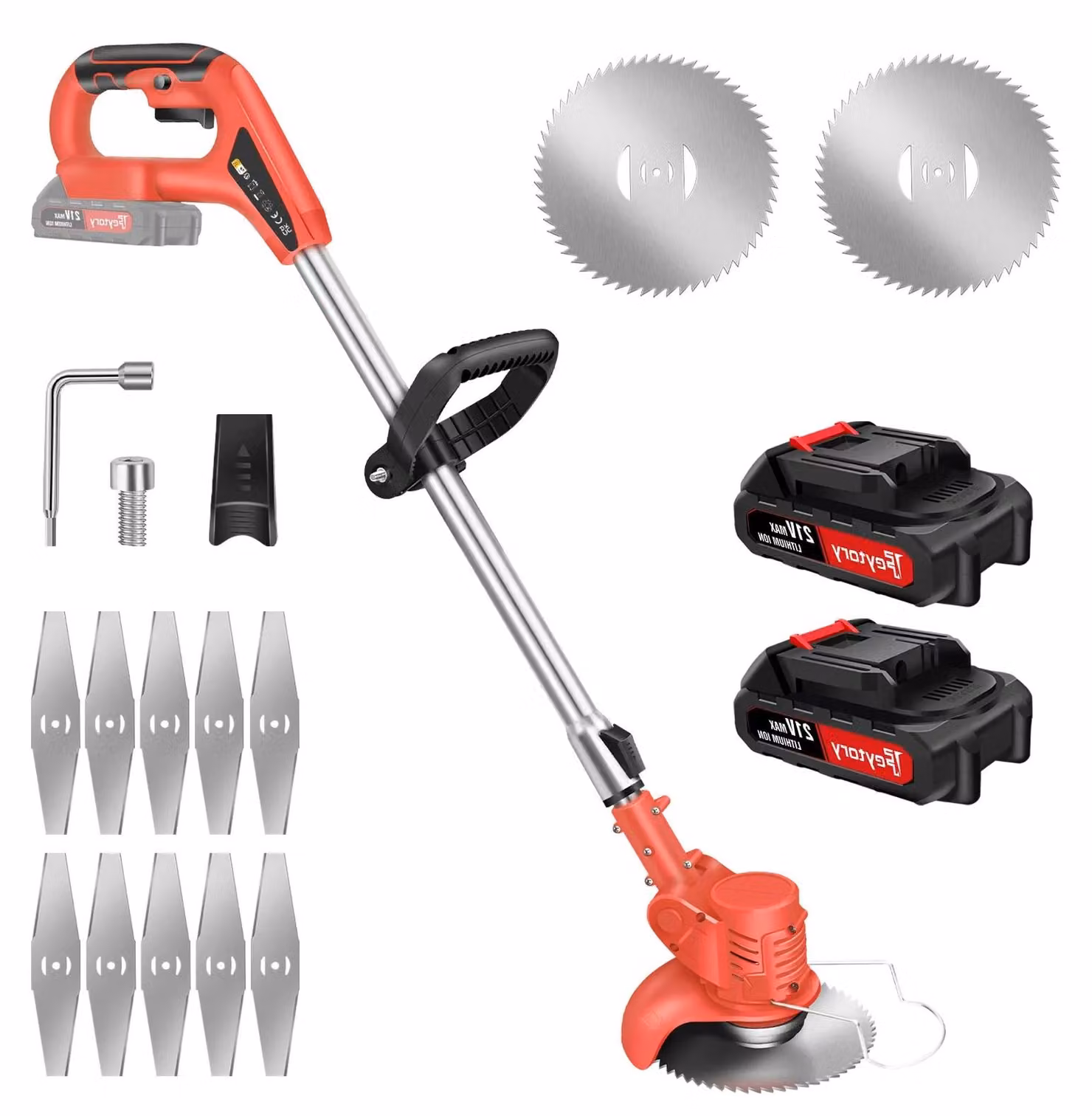 Tagliaerba a batteria - Tagliaerba ricaricabile - Batteria al litio - 2 batterie - Ideale per il giardino domestico - Colore: rosso