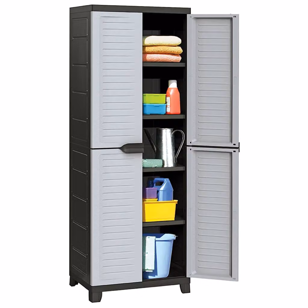 vidaXL Armadietto in Plastica Grigio con Ante a Battente e Serratura L/P/H: 65 x 45 x 181 cm – 1