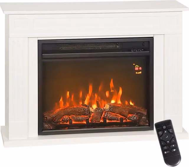 Camino Elettrico con Fiamma a 5 Luminosit¨¤, Telecomando e Timer, 98x23.5x69.5 cm, Bianco e Nero
