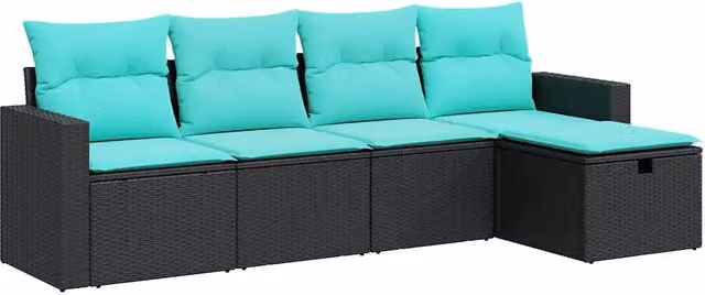 Set Divani da Giardino a L DESIGN IN composto da 5 pezzi con Polyrattan Nero e Cuscini Blu