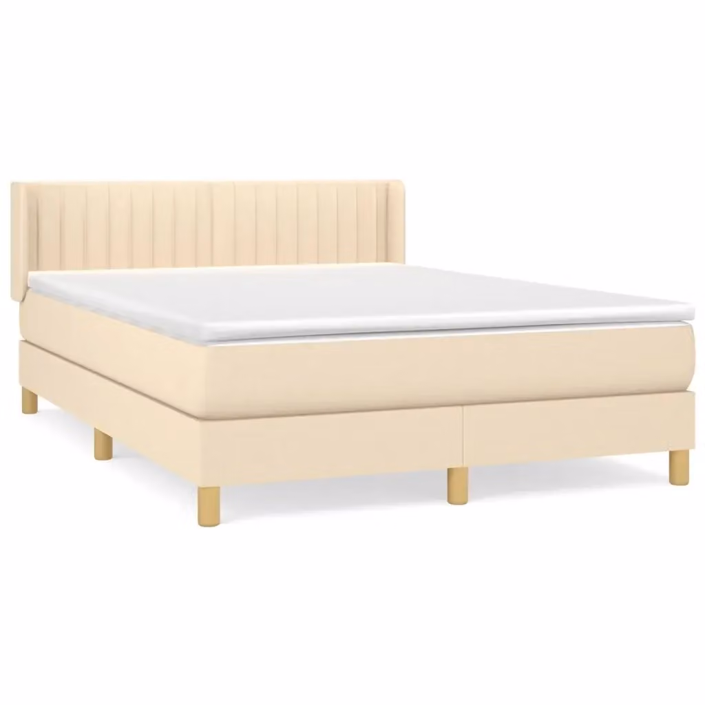 vidaXL Giroletto a Molle con Materasso Ibrido in Tessuto Beige e Bianco L/P/H: 140 x 200 x 88 cm – 2