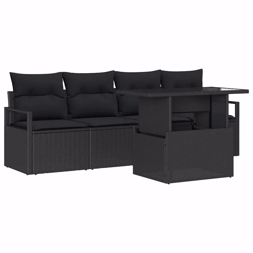 Set Divano da Giardino vidaXL 5 Pezzi in Poly Rattan Nero con Cuscini e Tavolino – 2