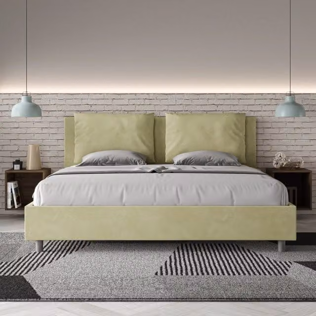 Letto matrimoniale king size con contenitore Antea imbottito in microfibra colore tè verde L: 170 cm, P: 210 cm