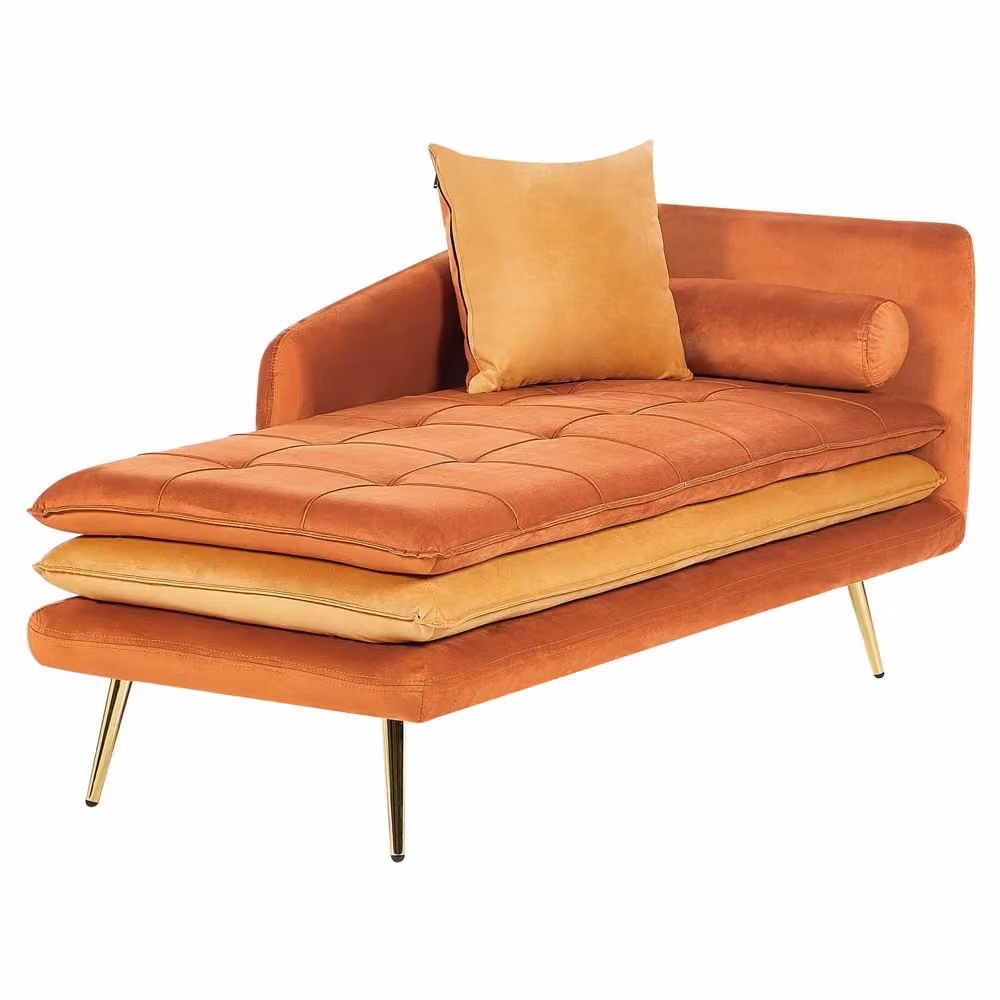 Chaise Longue Chesterfield Beliani in Velluto Arancione con Cuscini, Versione Destra, L/P/H: 160 x 79 x 72 cm – 2