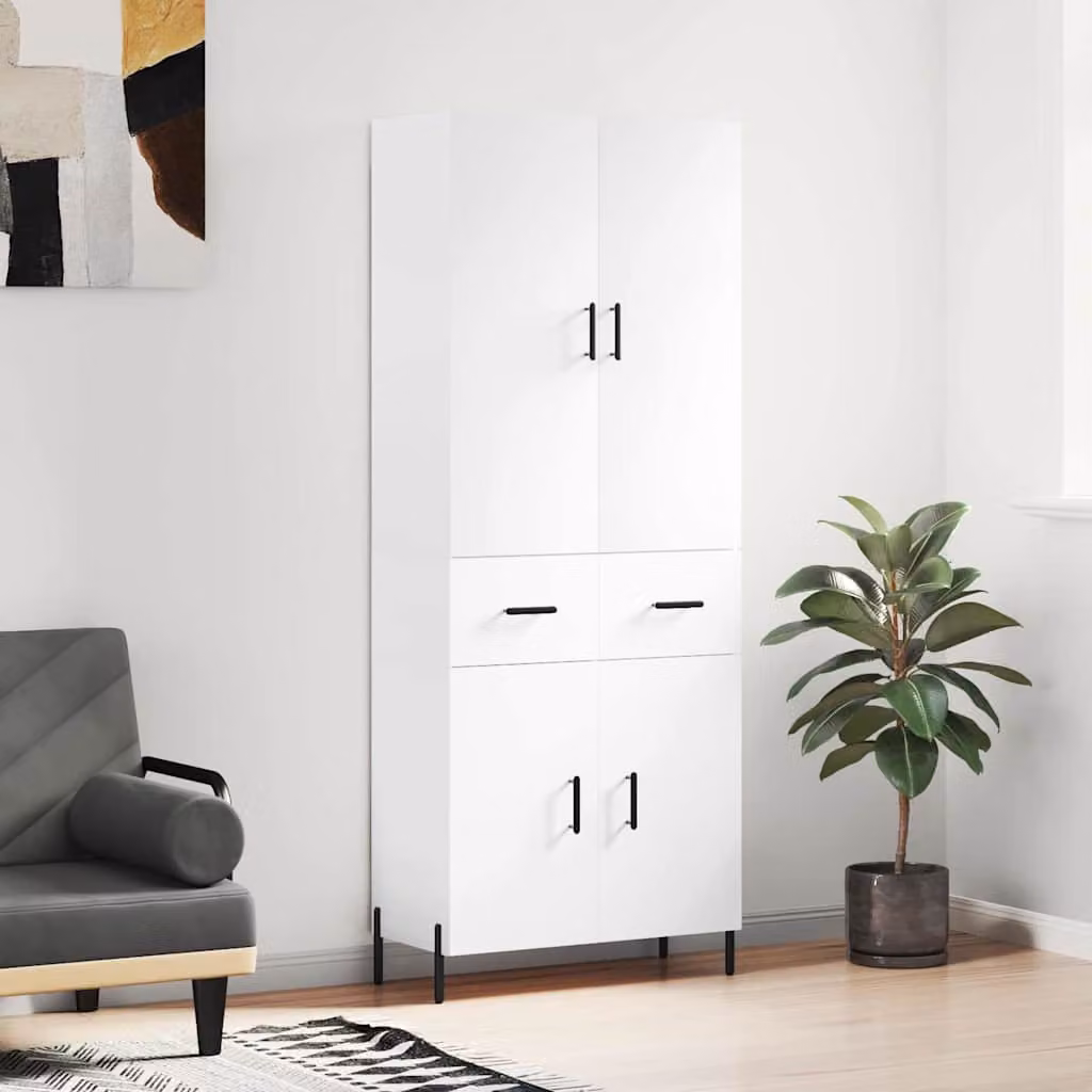 Credenza moderna vidaXL bianca in legno e metallo L: 69,5 cm, P: 34 cm, H: 180 cm