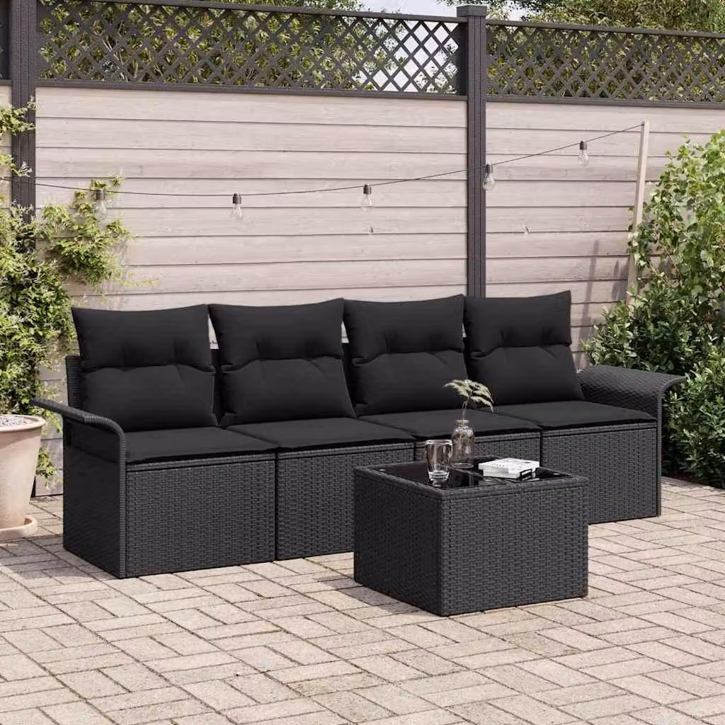 Maison Exclusive - Set di divani con cuscino 5 pcs Nero polyrattan