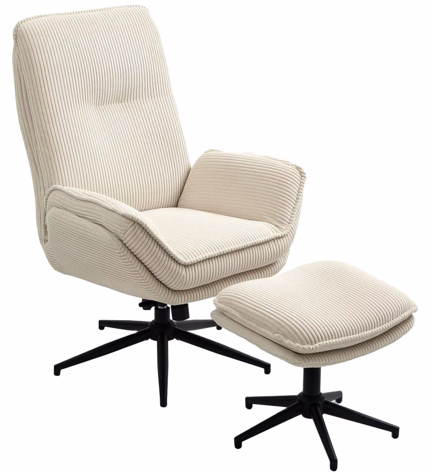 Poltrona reclinabile con poggiapiedi - Poltrona girevole per la televisione - Funzione reclinabile - Rivestimento in tessuto - Struttura in metallo - Colore beige - Set da 2 pezzi