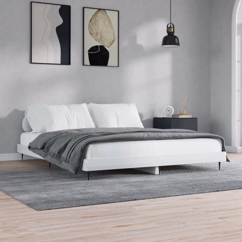 vidaXL Giroletto Bianco Lucido in Legno e Metallo 200x200 cm