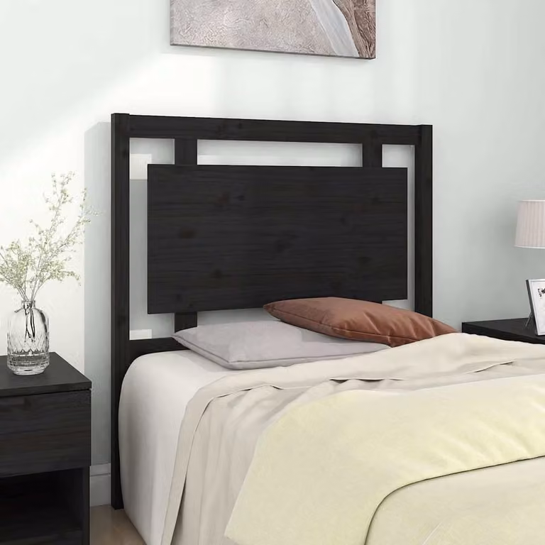 Testiera per letto vidaXL in legno massello di pino nero, stile rustico, L: 95,5 cm, P: 4 cm, H: 100 cm