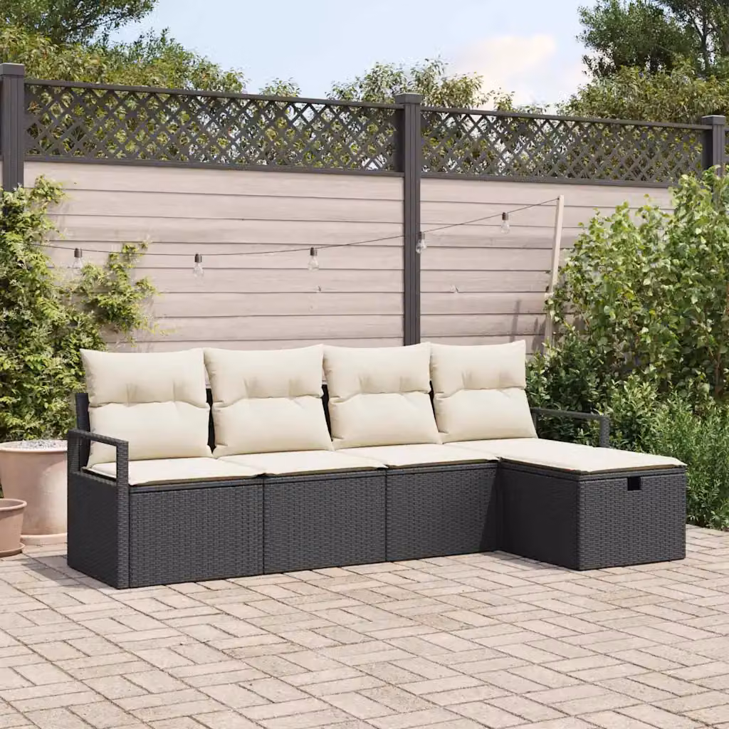 Set di divani da giardino vidaXL a forma di L con 5 posti, colore nero e beige, in rattan e metallo con cuscini inclusi – 1