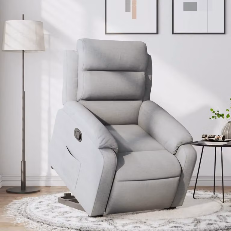 vidaXL Poltrona Alzapersona Reclinabile Grigia in Tessuto con Assistenza Elettrica e Braccioli