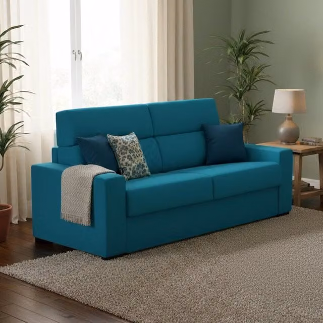 Divano Letto 3 Posti Quindici DMORA Made in Italy, Azzurro, L: 220 cm, P: 95 cm – 1