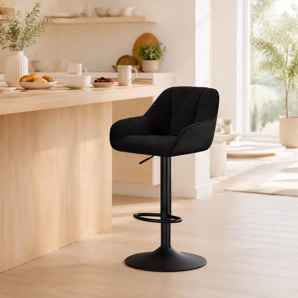 Set di 2 sgabelli da bar WISHDOR girevoli e regolabili in altezza con rivestimento in corduroy nero e struttura in metallo matt – 2