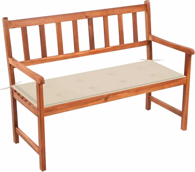 Panchina da giardino in legno di acacia con cuscini beige e marrone per esterno, L: 120 cm