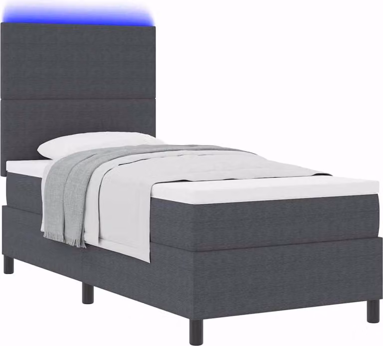Letto a Sorgente LED Grigio Scuro e Bianco 90 x 200 cm