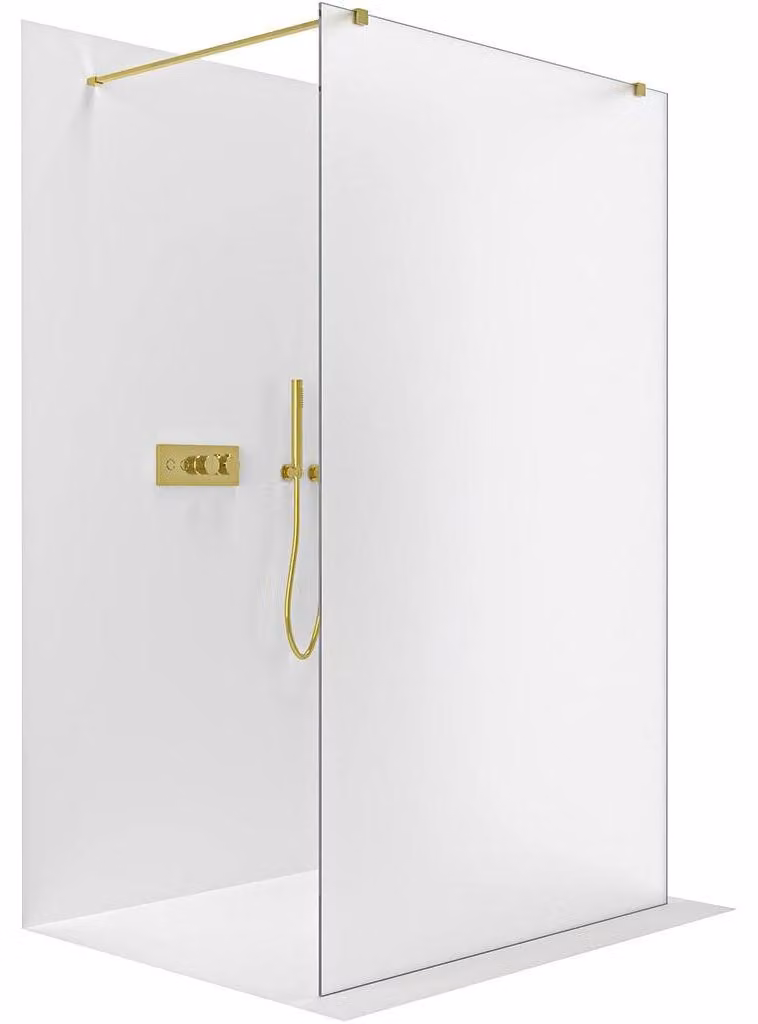 CERANO - Box doccia Walk-in Onyx Duo L/P - 8 mm - montante squadrato - dorato, vetro smerigliato - 60x200 cm