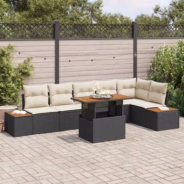 Set Divano da Giardino 7 pz Nero polyrattan 3350074