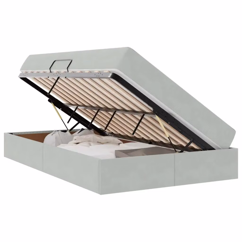 vidaXL Letto con contenitore e materasso ibrido in tessuto grigio L: 120 cm, P: 200 cm, H: 280 cm – 2