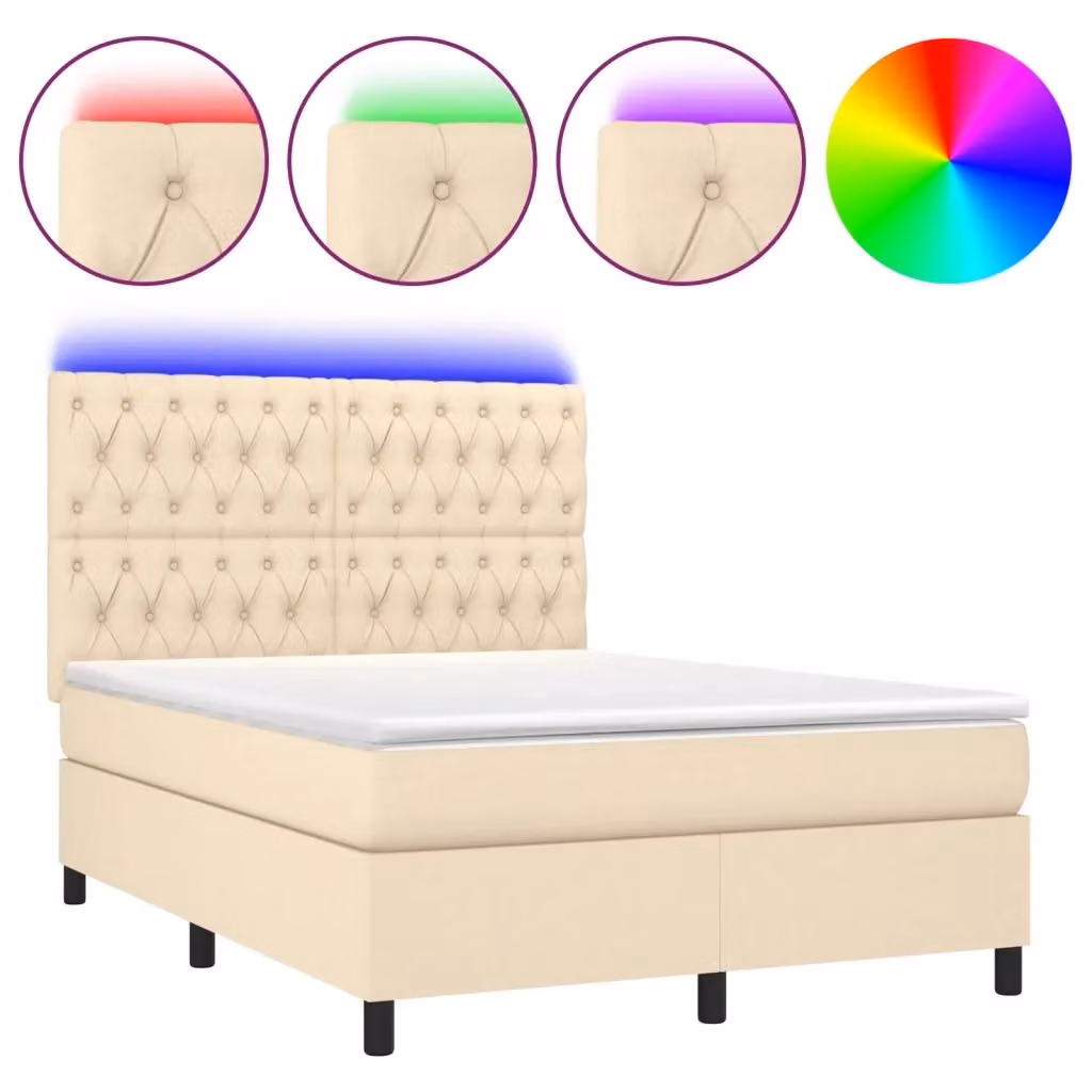 Letto Ibrido con Materas e Illuminazione LED vidaXL in Tessuto Beige, L/P: 140 x 190 cm – 2