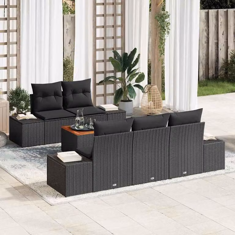 Maison Exclusive - Set Divano da Giardino con cuscino 6 pcs Nero polyrattan