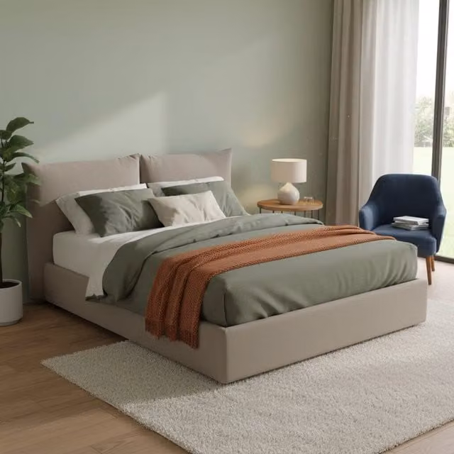 Letto Matrimoniale Alizarin Talamo Italia con Contenitore a Alzata, Rivestimento Sfoderabile, L/P: 160 x 190 cm, Grigio e Beige – 1