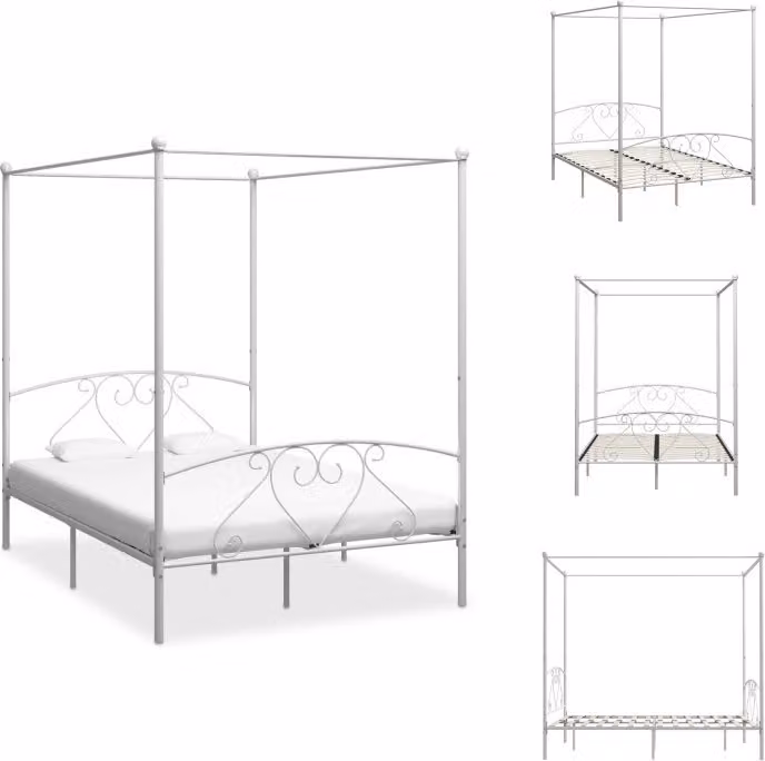 vidaXL Struttura letto a baldacchino in metallo bianco 160 x 200 cm - Letti e strutture letto