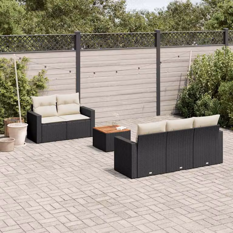 vidaXL Set Divano da Giardino a L in Polyrattan Nero con Cuscini e Tavolino da Caffè