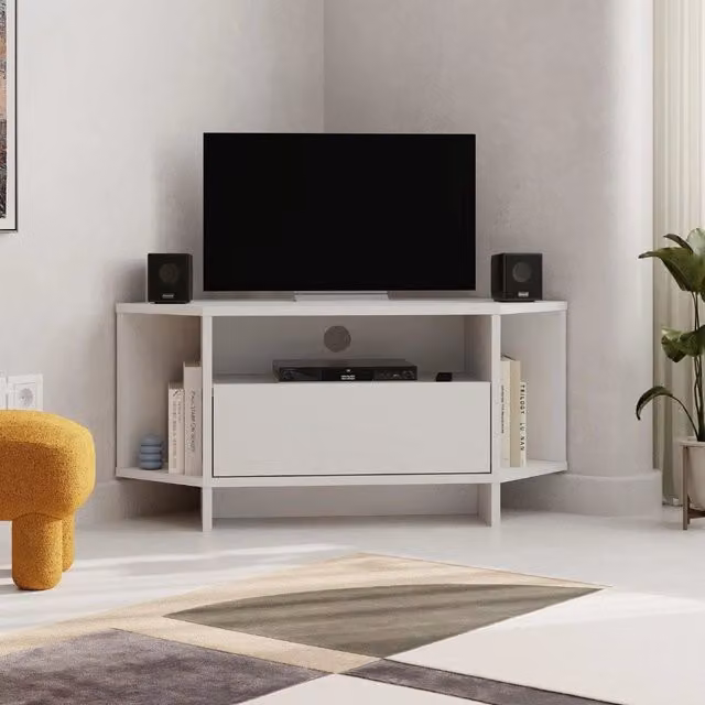 Porta TV angolare Viva Effezeta Italia con nicchie a giorno in legno, colore bianco opaco, L: 95,7 cm, P: 35,4 cm, H: 45,3 cm