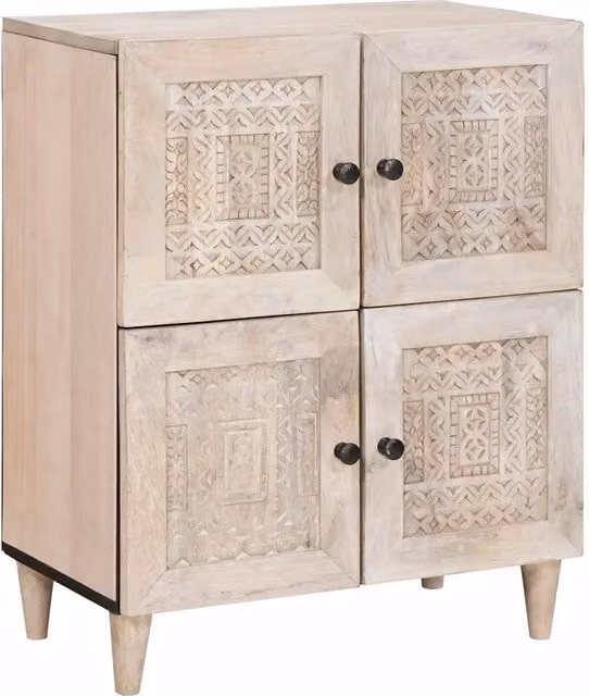 Credenza moderna vidaXL in legno di mango bianco opaco L/P/H: 60 x 33 x 75 cm