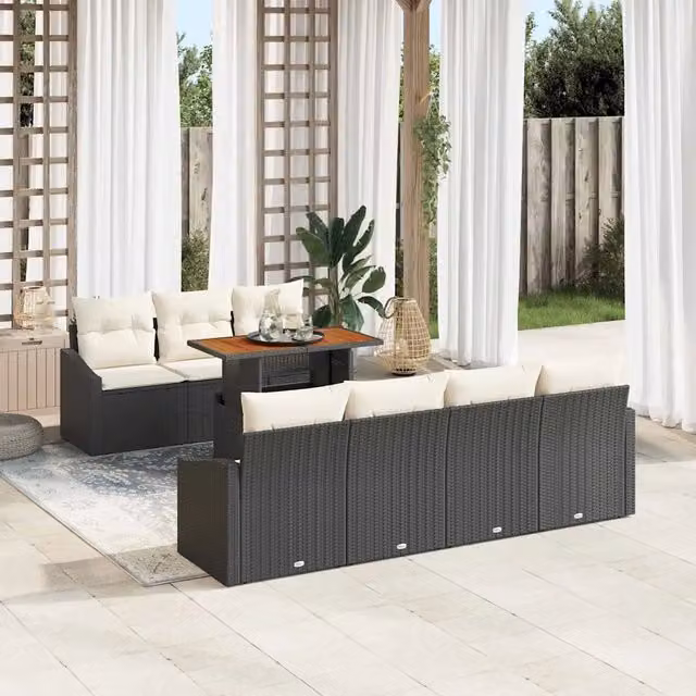 Set Divano da Giardino 8 pz Nero e Crema 3349795