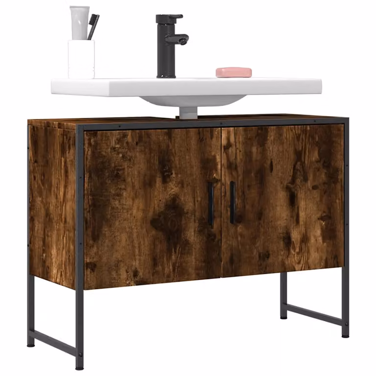 Mobile Lavabo da Bagno vidaXL in Rovere Fumo e Metallo, L/P/H: 60 x 30 x 60 cm