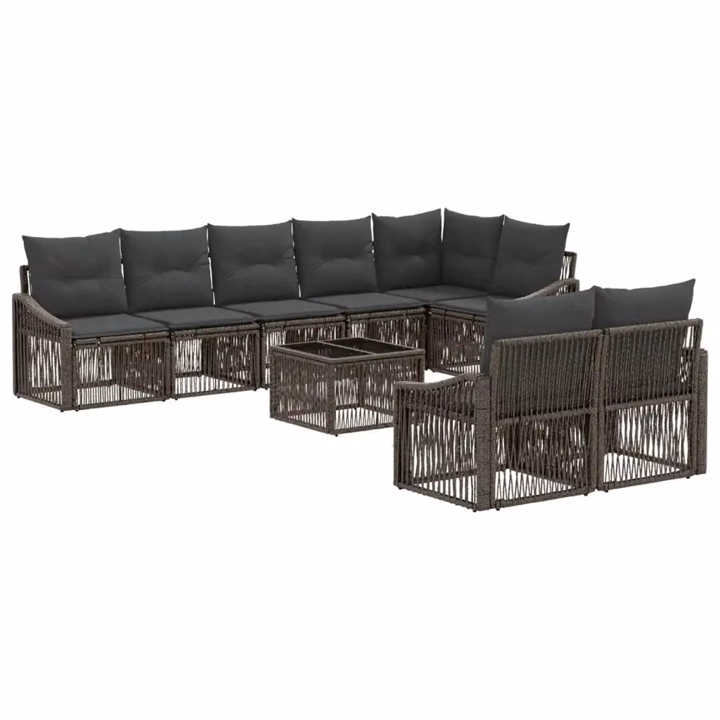 Set Divano da Giardino a Forma di U vidaXL in Polyrattan Grigio con 9 Pezzi e Cuscini Inclusi – 2