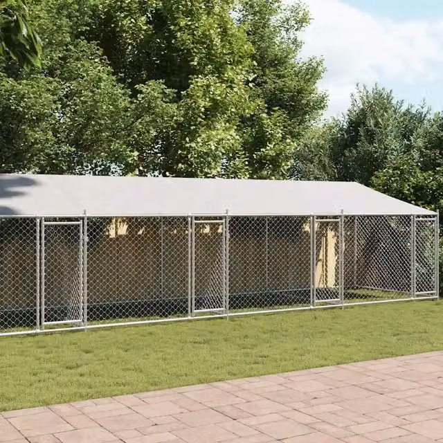 Gabbia per cani con tetto e porte vidaXL in acciaio zincato grigio L: 12 m, P: 2 m, H: 2 m – 1
