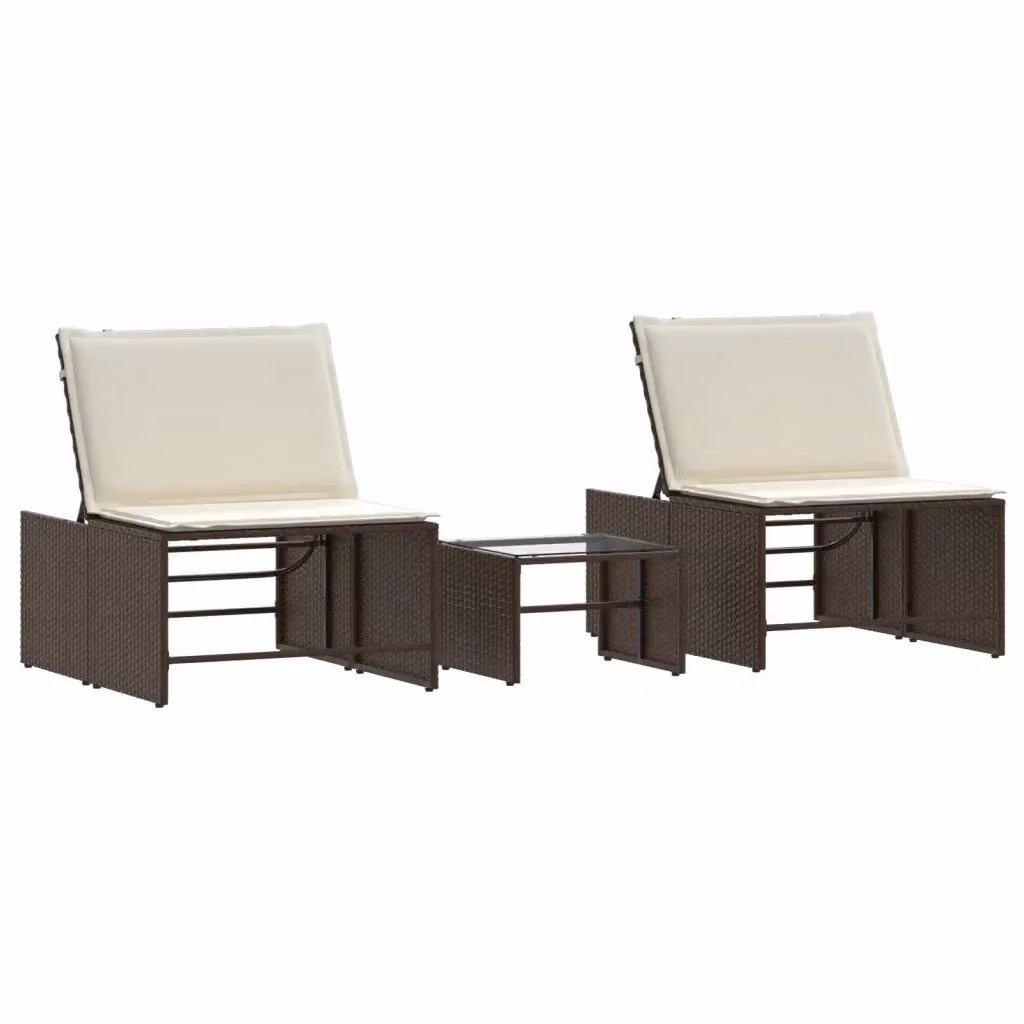 Set di 2 lettini prendisole con tavolo vidaXL in polyrattan marrone con poggiatesta regolabile e tessuto resistente ai raggi UV – 2