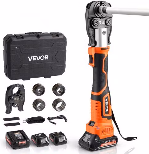 VEVOR Pinza Crimpatrice Elettrica Arancione per Tubi PEX e Alluminio-Plastica con 2 Batterie da 2 Ah, Caricabatterie Rapido e Custodia per il Trasporto