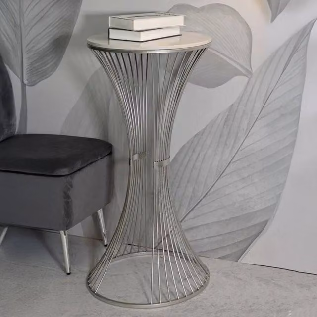 Tavolino da salotto Merli DMORA Argento con piano in marmo, L/P/H: 50 x 50 x 100 cm – 1