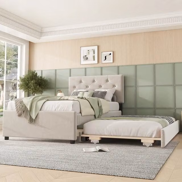 letto imbottito velluto beige 90 x 200 cm