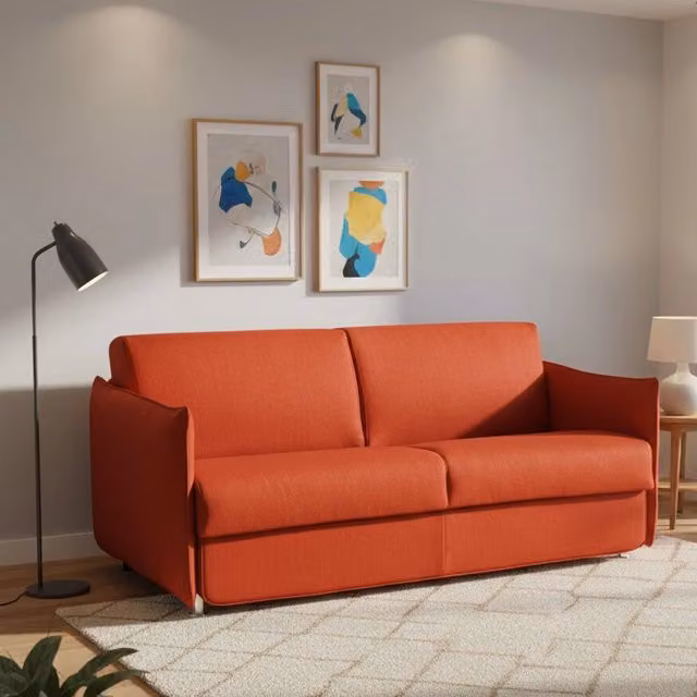 Divano Letto 2 Posti DMORA Trovo Arancione con Coperture Sfoderabili e Struttura in Legno Solido L: 180 cm, P: 95 cm