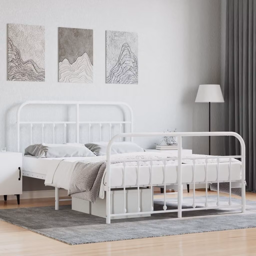 The Living Store Struttura letto con testiera e pediera in metallo bianco 150x200 cm