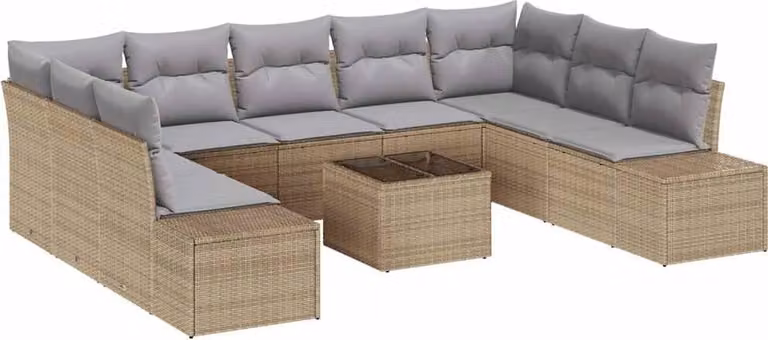 Set Divano da Giardino con cuscino 10 pcs Beige polyrattan