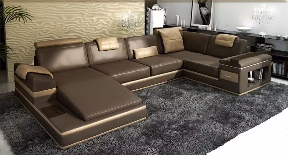 Ecksofa Sofa USB + LED Wohnlandschaft U-Form Polster Couch Ledersofa Leder