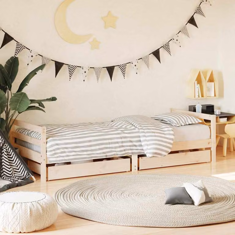 vidaXL Giroletto per Bambini in Legno Massello di Pino con Cassetti, L/P: 90 x 190 cm