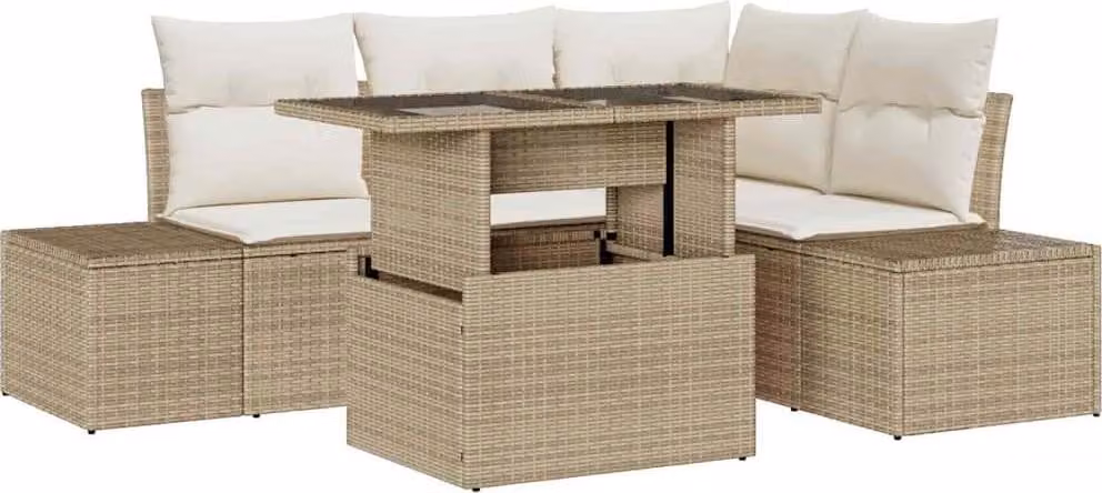 Set Divano da Giardino con cuscino 5 pcs Beige polyrattan