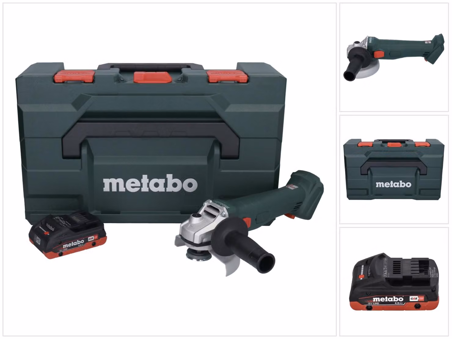 Smerigliatrice angolare a batteria Metabo W 18 L 9-125 18 V 125 mm + 1x batteria 4,0 Ah + metaBOX - senza caricabatterie