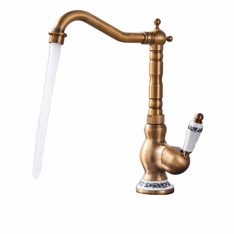 Rubinetto da cucina, finitura ottone antico, miscelatore acqua calda e fredda, giallo