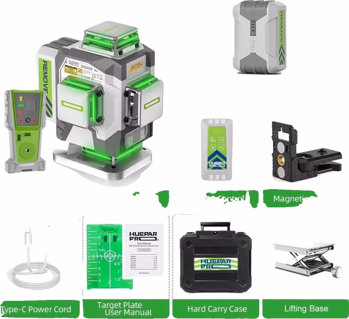 Livella laser, precisione ±2 mm, raggio verde, colore marrone