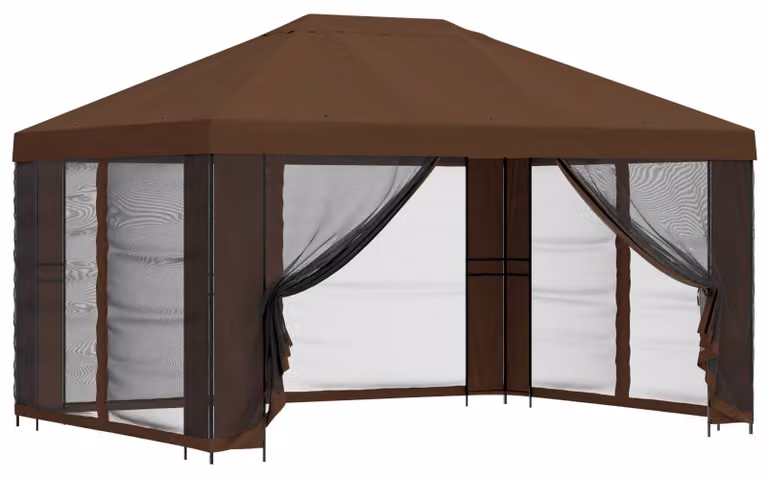 Gazebo da giardino con pareti laterali 4 × 3 m Marrone