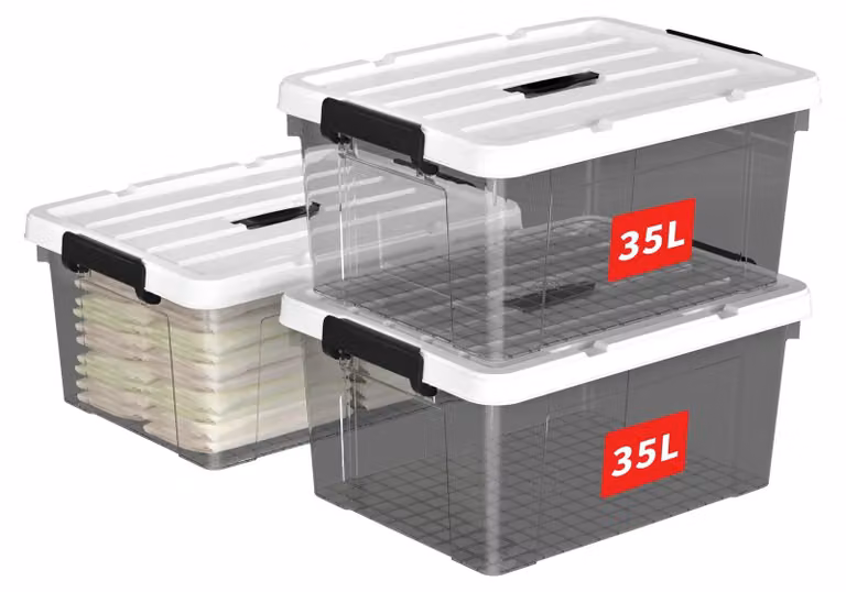 Set di 3 contenitori impilabili in plastica, dotati di maniglie