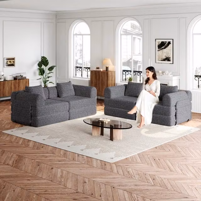 Divano letto 2 in 1 con bracciolo portaoggetti - Zephmum- Design brevettato, telaio in metallo, configurazioni multiple